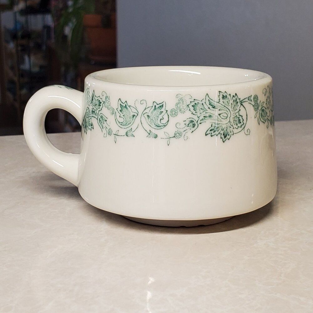 Vintage Jackson China 6oz Coffee Mug Green Floral on White